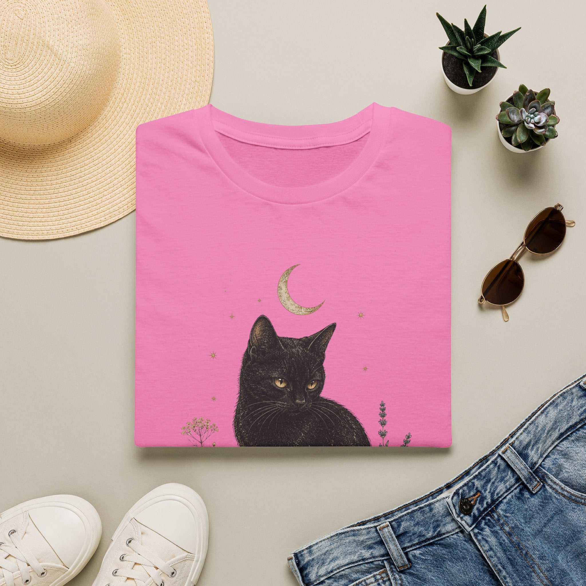 Black cat Moon Turned T-Shirt