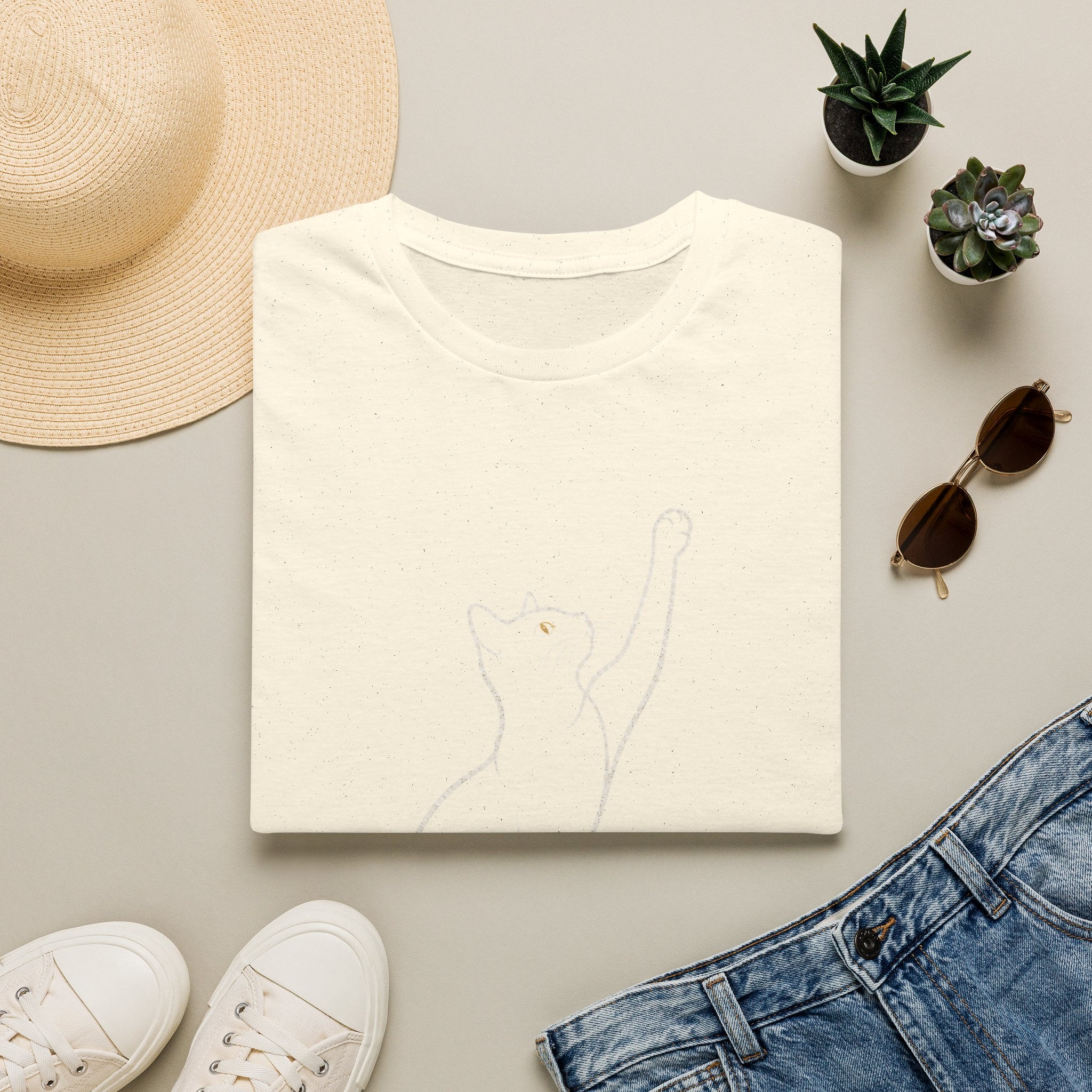 Cat Line Art White T-Shirt