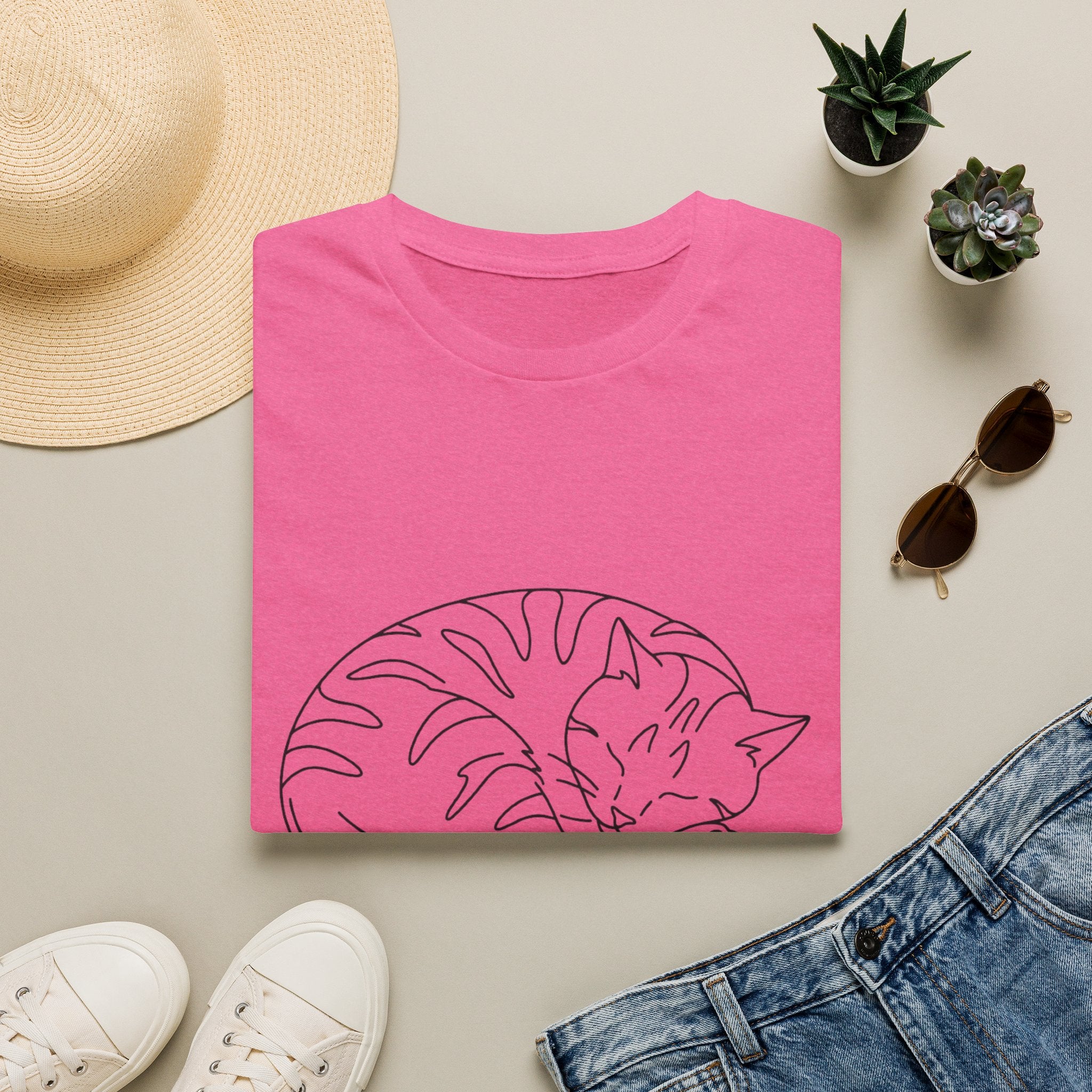 Cat Outline Black T-Shirt