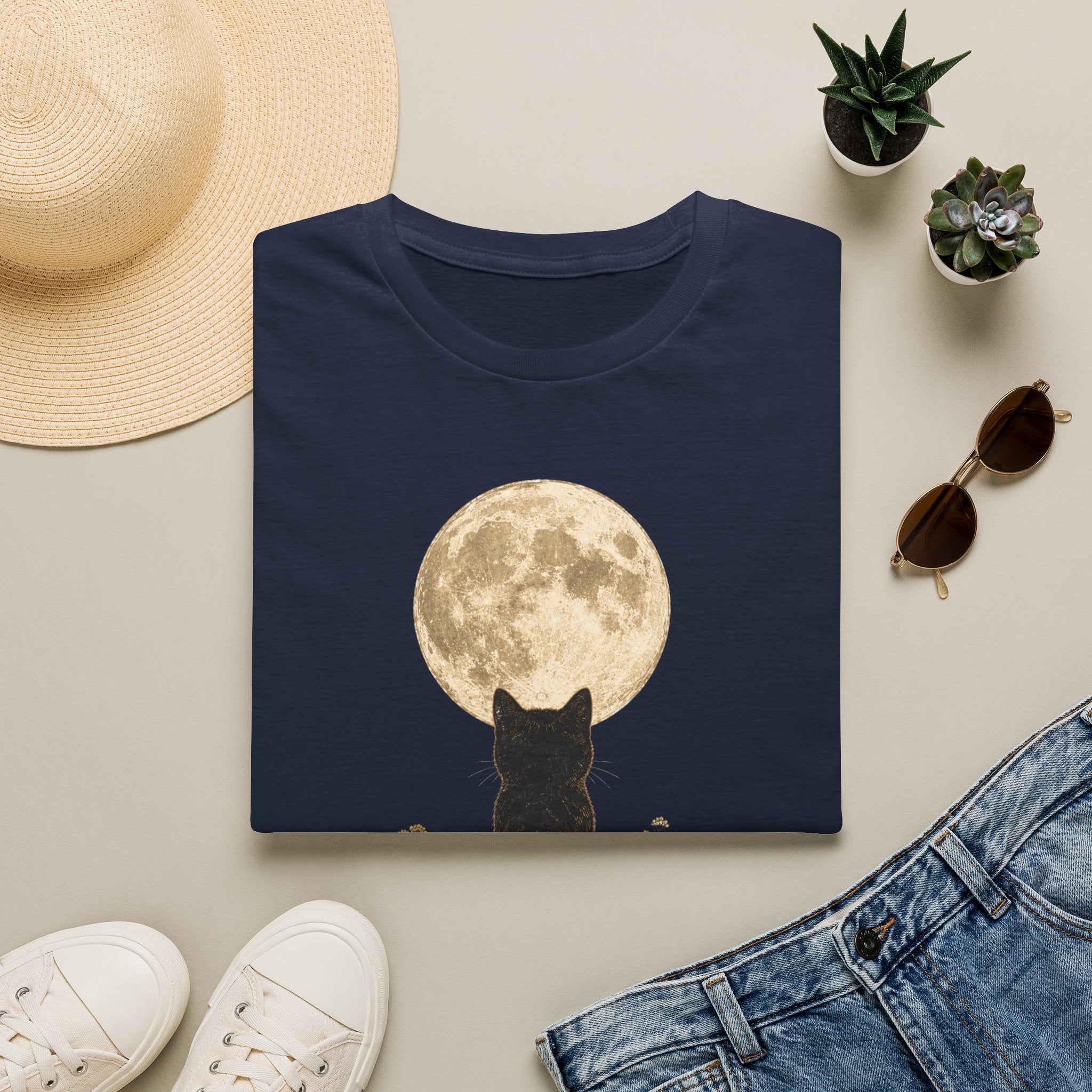 Black cat Moon T-Shirt