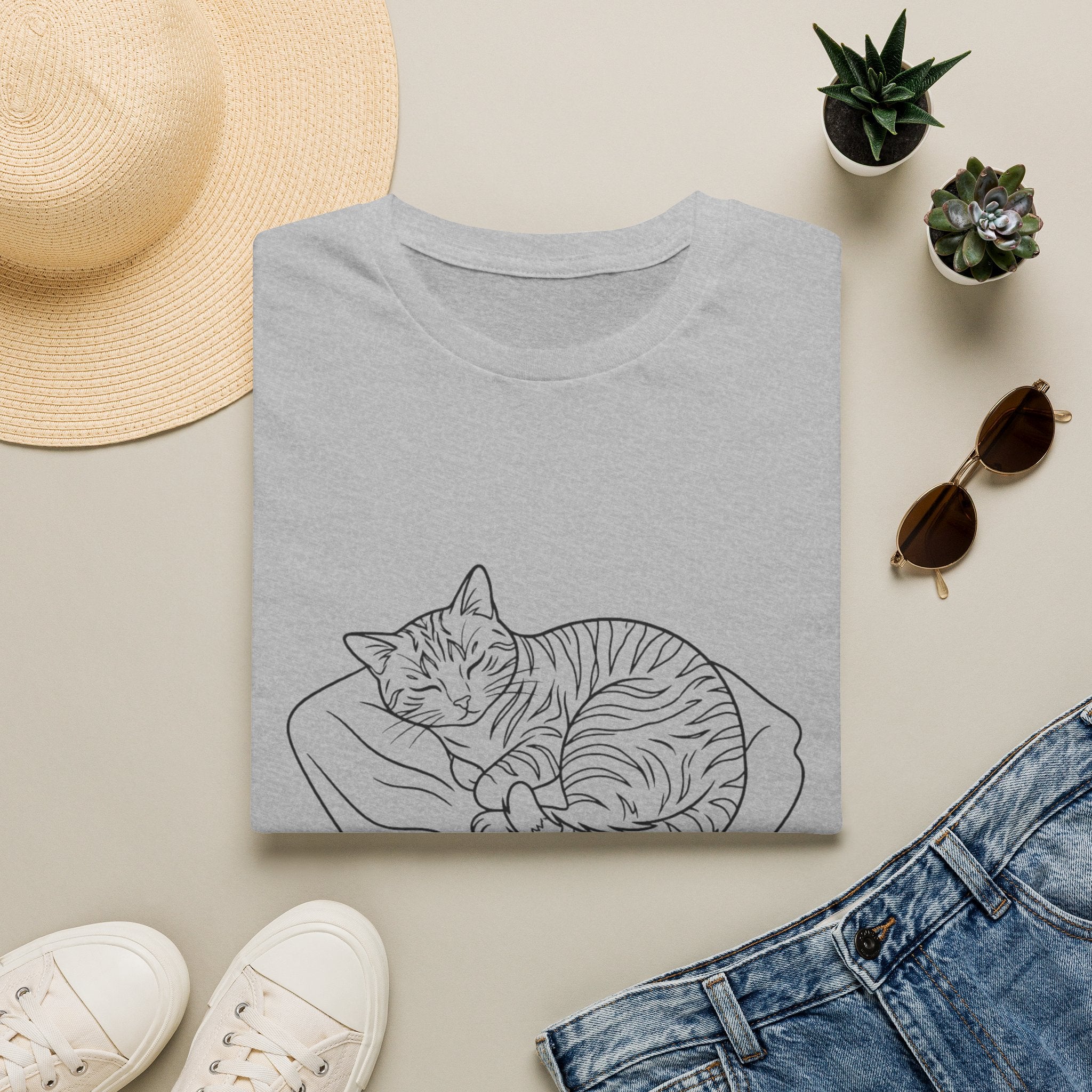Line Art Cat Sleeping 2 T-Shirt