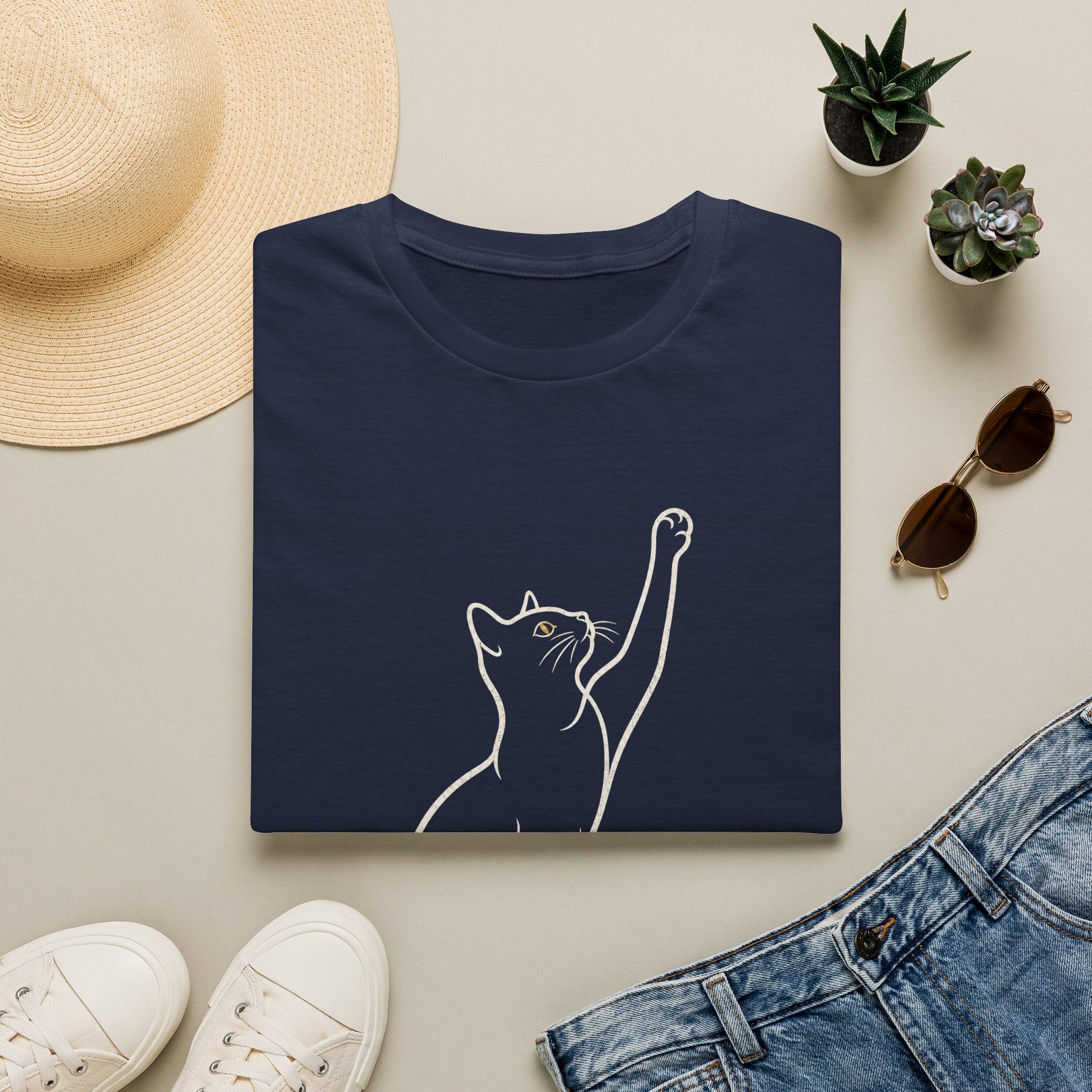 Cat Line Art White T-Shirt