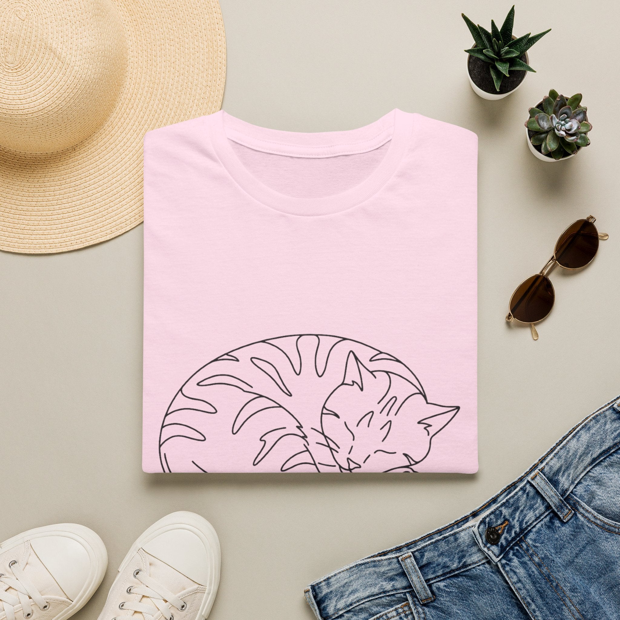 Cat Outline Black T-Shirt