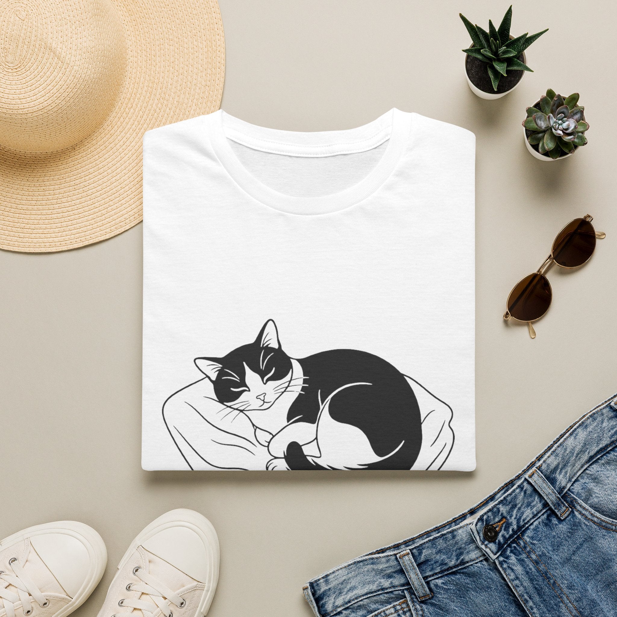 Line Art Tuxedo Sleeping T-Shirt