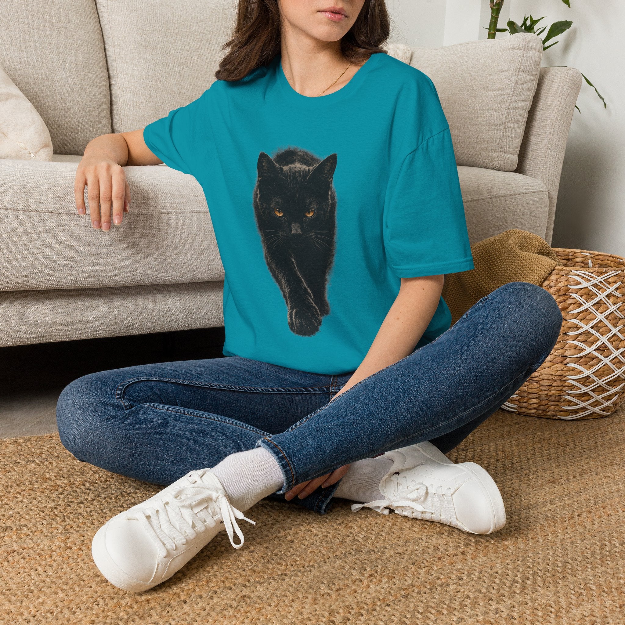 Black cat walking T-Shirt