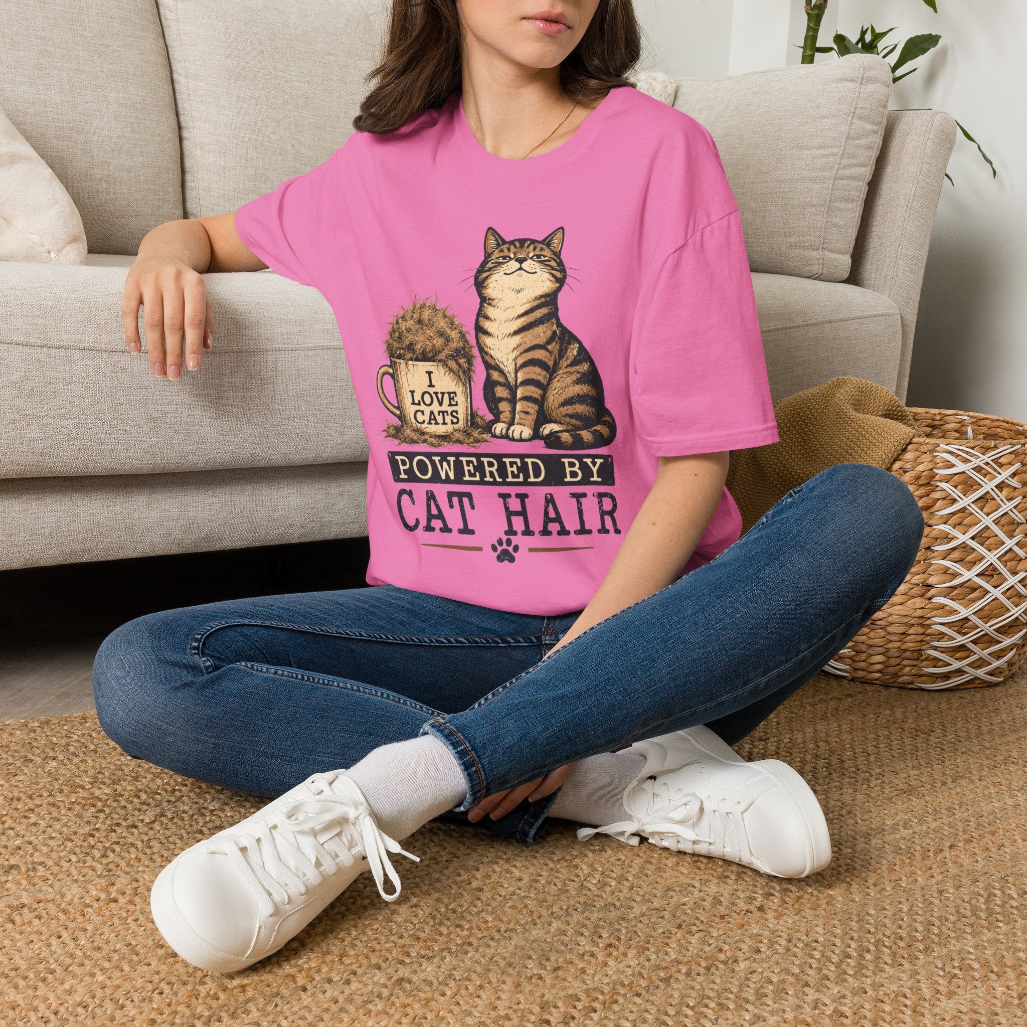 Powered By cat Hair-T-Shirt