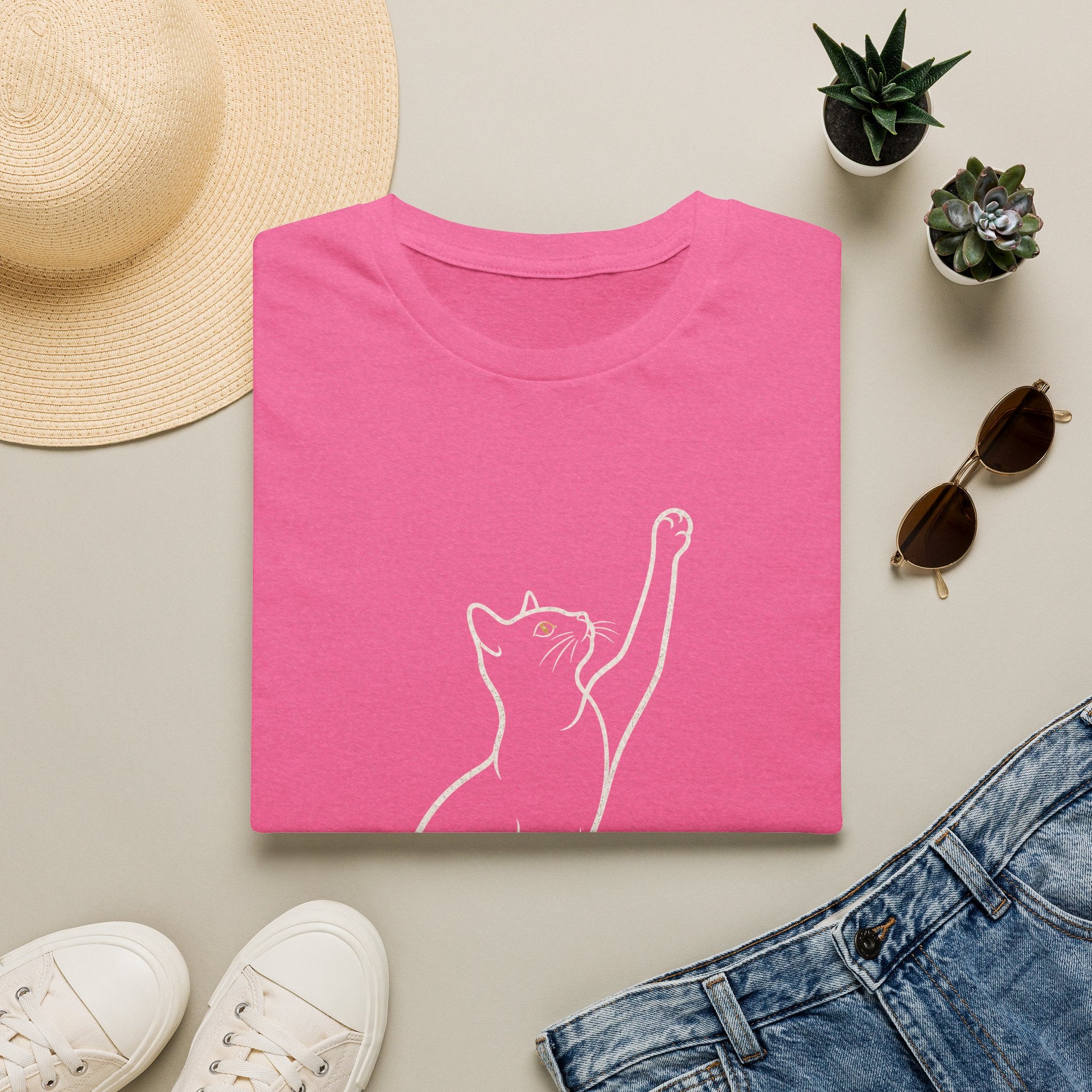 Cat Line Art White T-Shirt