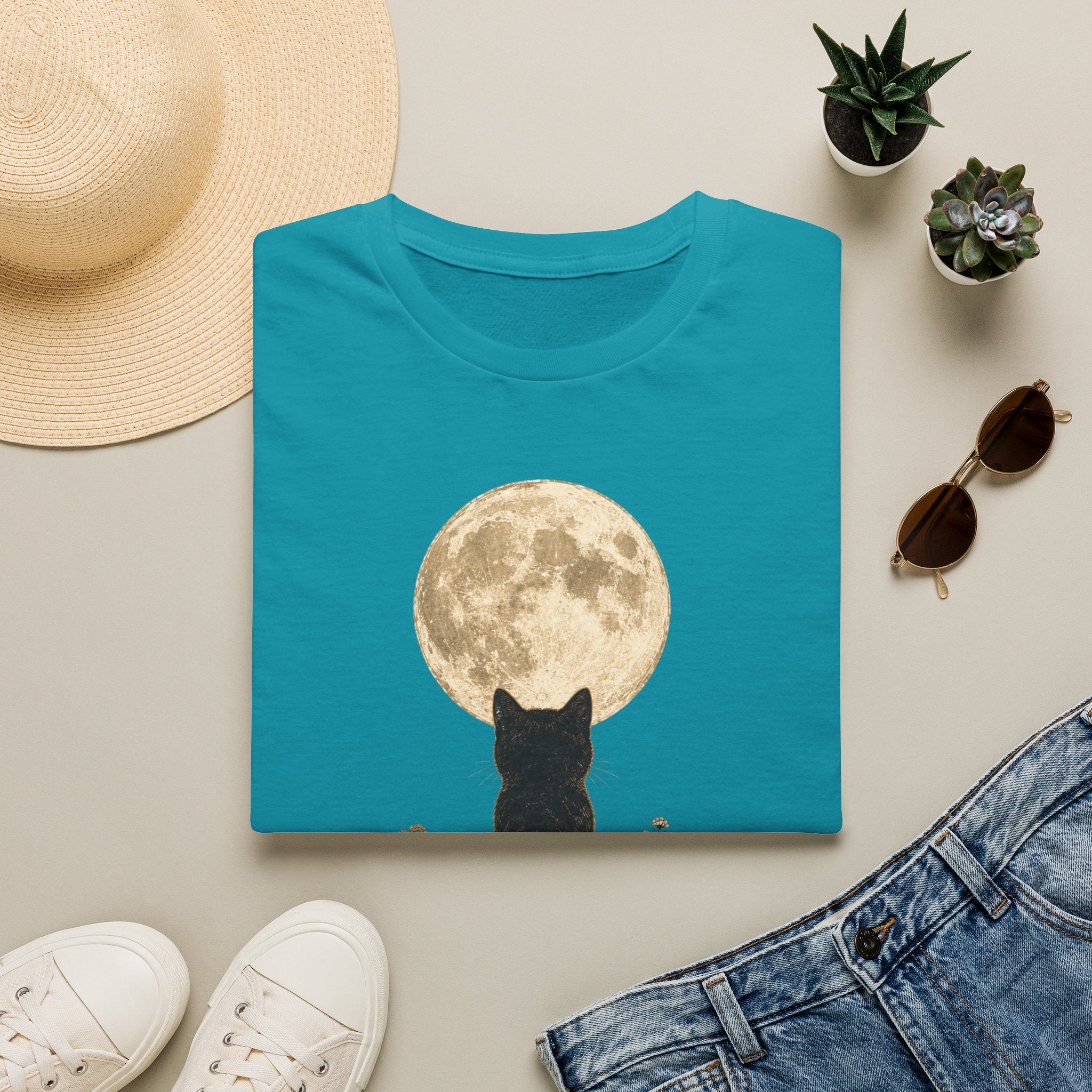 Black cat Moon T-Shirt
