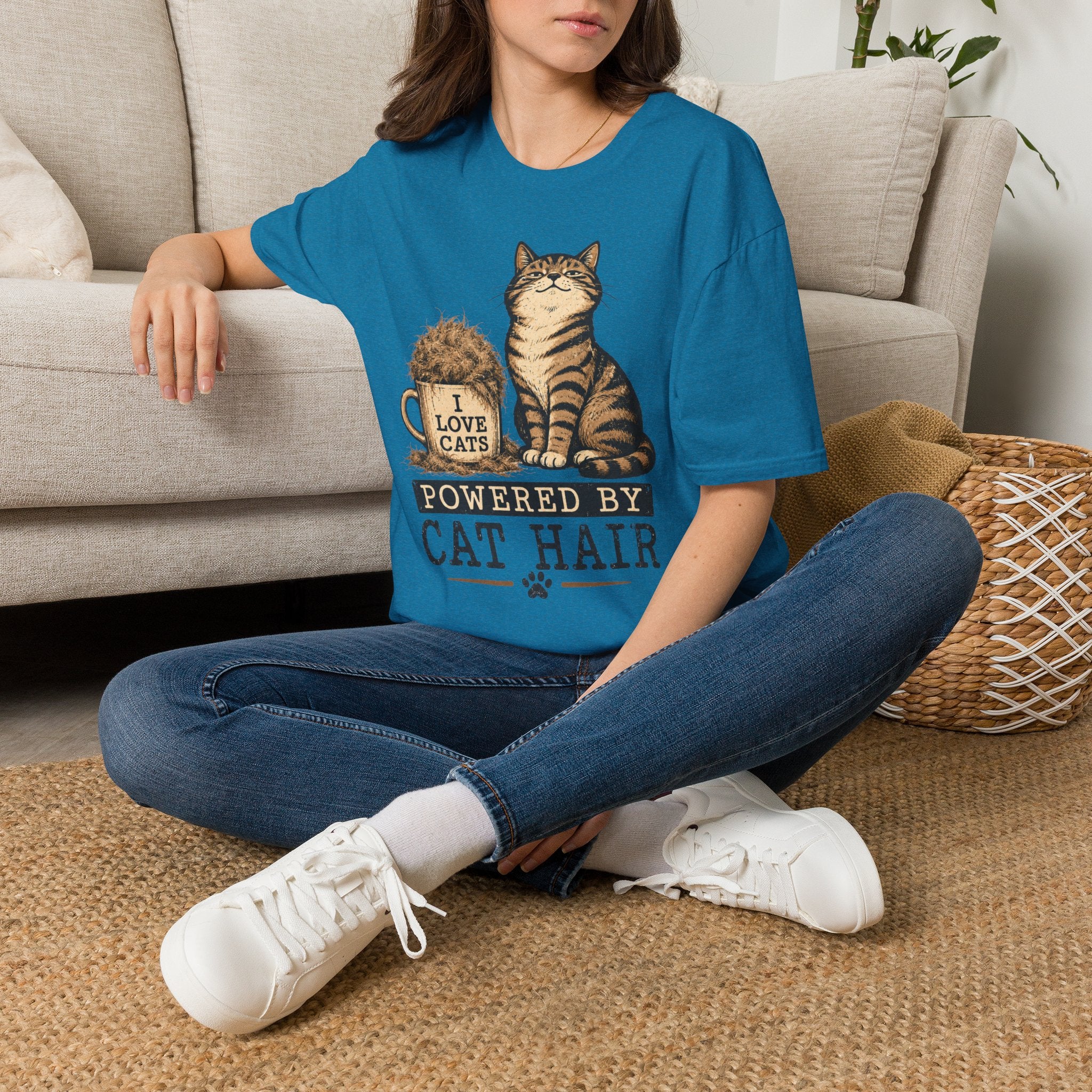 Powered By cat Hair-T-Shirt