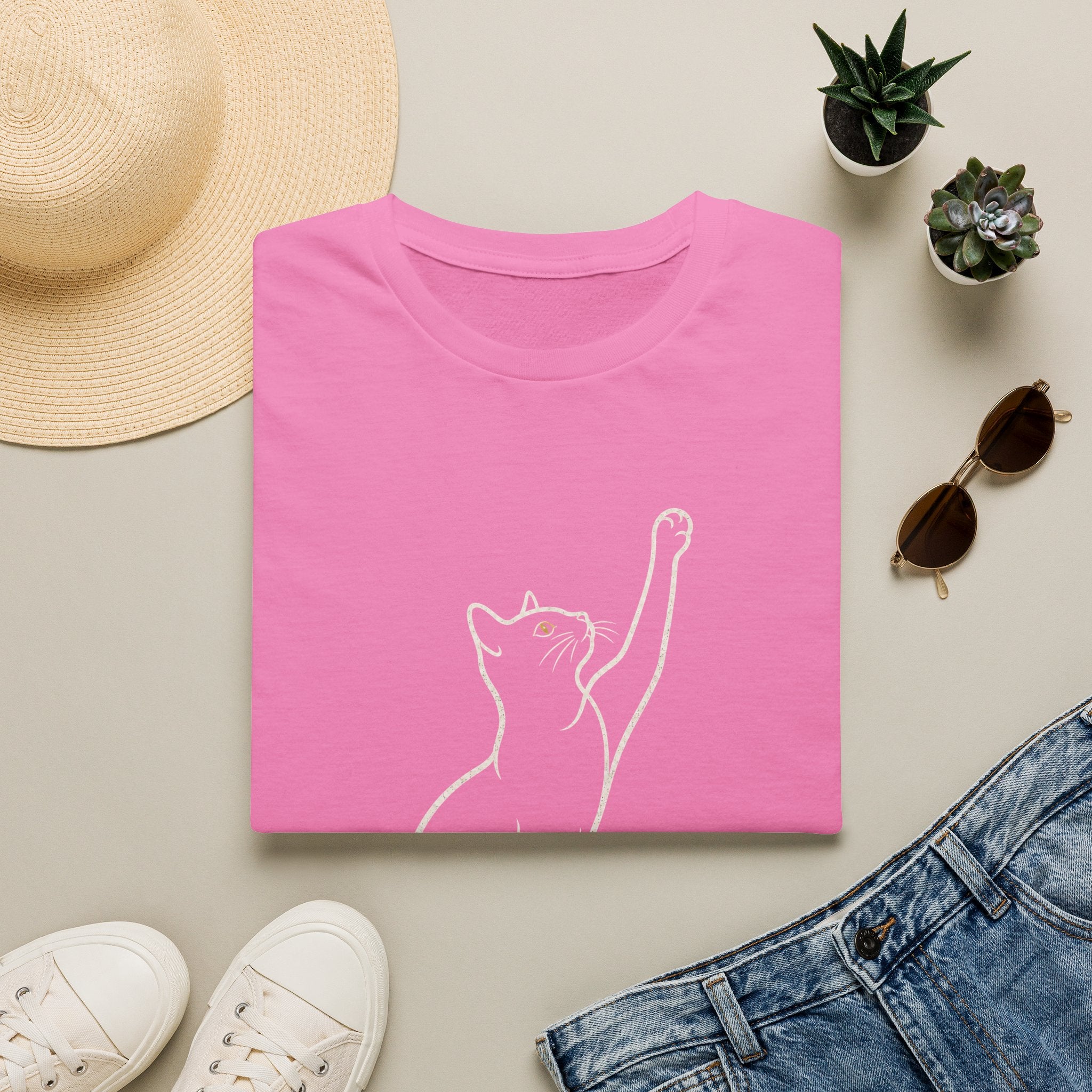 Cat Line Art White T-Shirt
