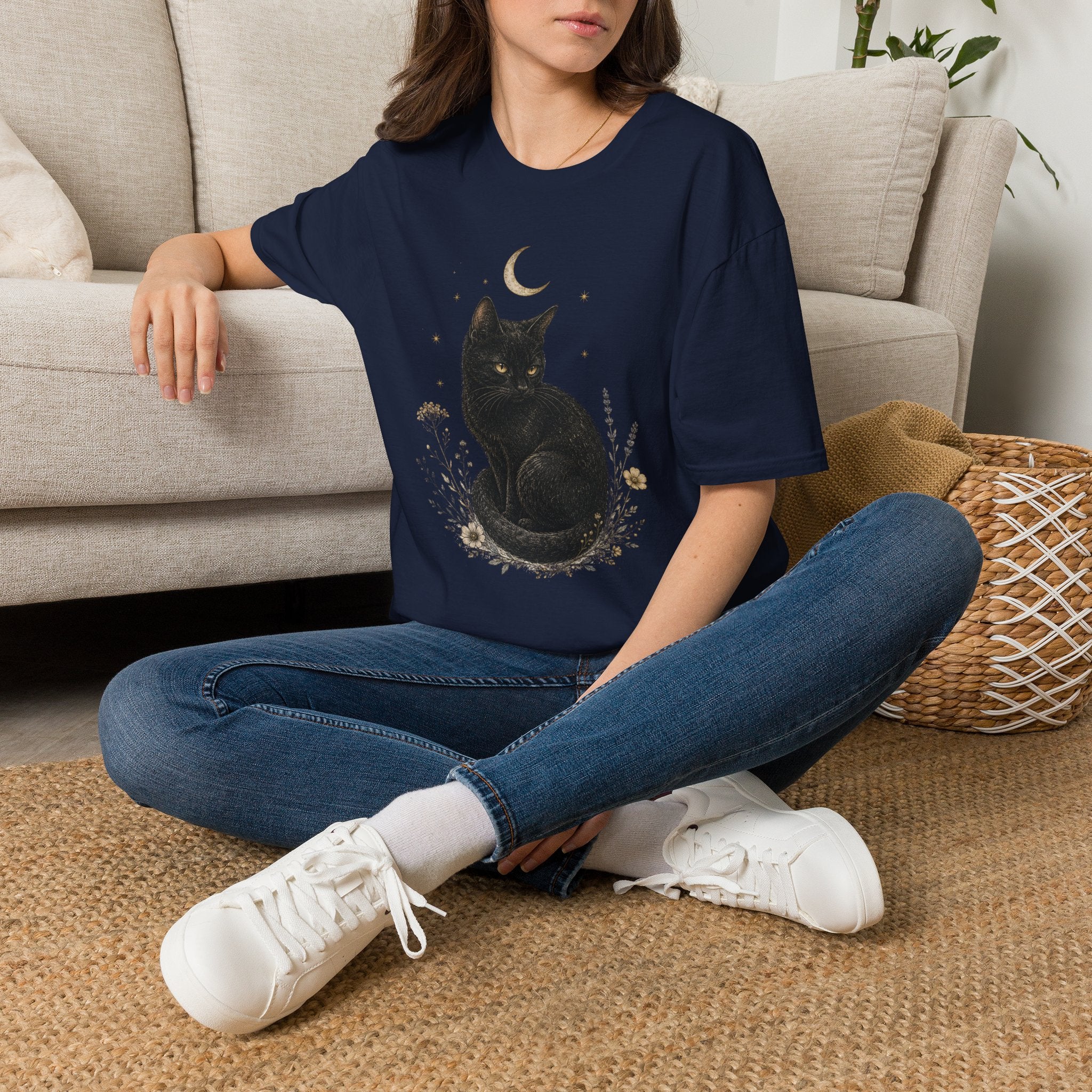 Black cat Moon Turned T-Shirt